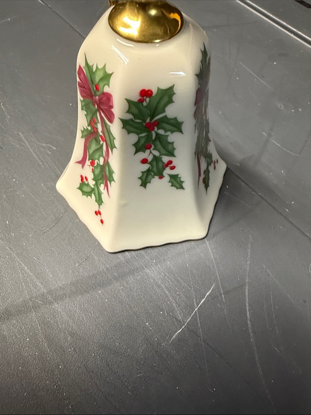 1991 Lenox Holiday Holly Porcelain Bell Ornament - Gold Tassel - Picture 6 of 8